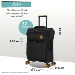 Simultaneous - Cabin (Black) -IT Luggage Shop Simultaneous Cabin Blk dims weights